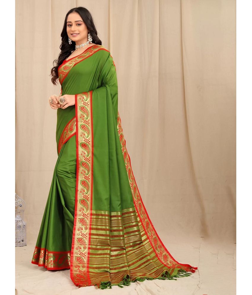     			KV Fashion Silk Embellished Saree With Blouse Piece ( LightGreen , Pack of 1 )