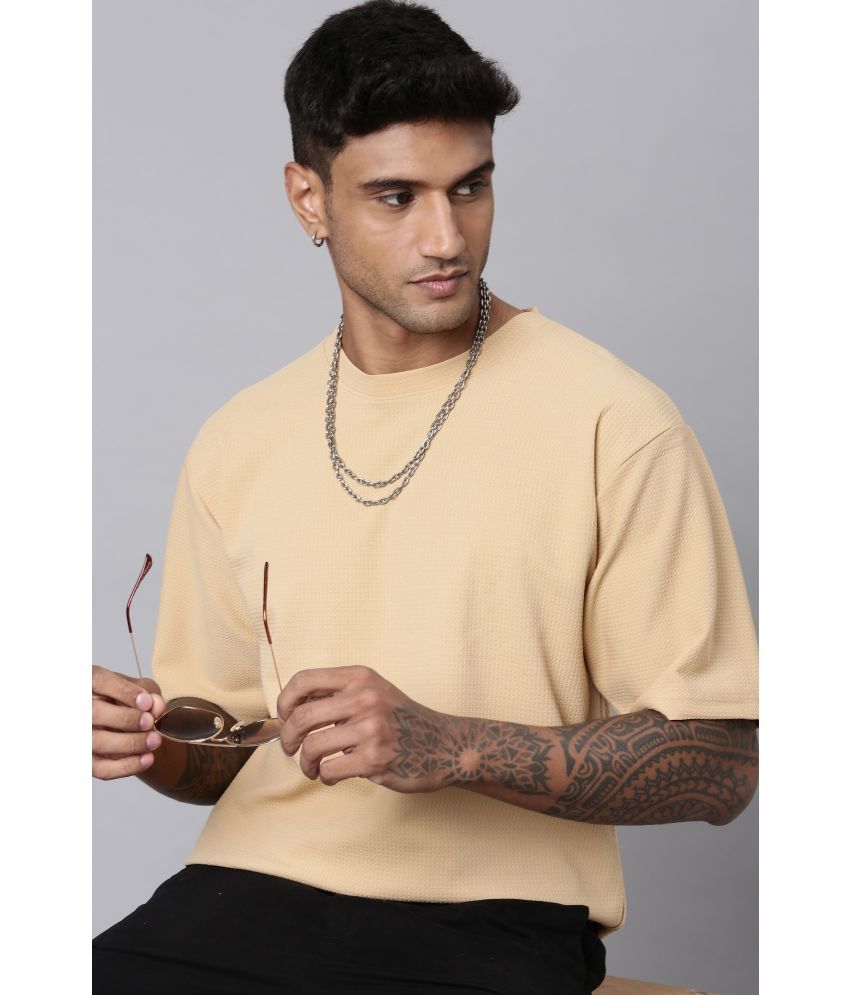     			LEWEL Polyester Oversized Fit Solid 3/4th Sleeves Men's Round T-Shirt - Beige ( Pack of 1 )