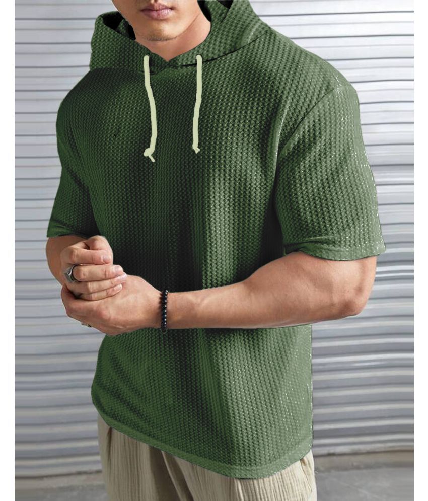     			LEWEL Polyester Regular Fit Solid Half Sleeves Men's Hooded T-Shirt - Green ( Pack of 1 )