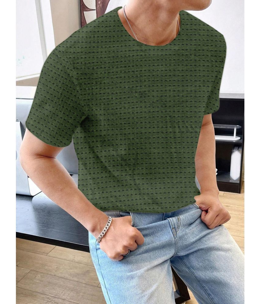     			LEWEL Polyester Slim Fit Self Design Half Sleeves Men's Round T-Shirt - Green ( Pack of 1 )