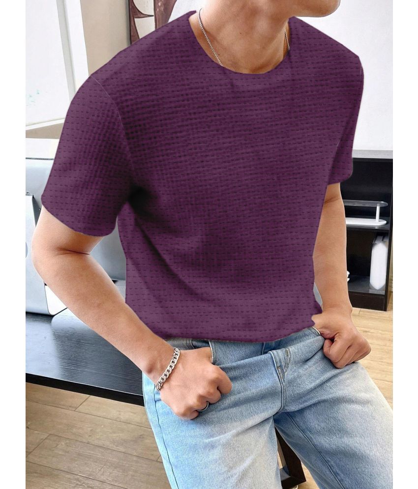     			LEWEL Polyester Slim Fit Self Design Half Sleeves Men's Round T-Shirt - Purple ( Pack of 1 )