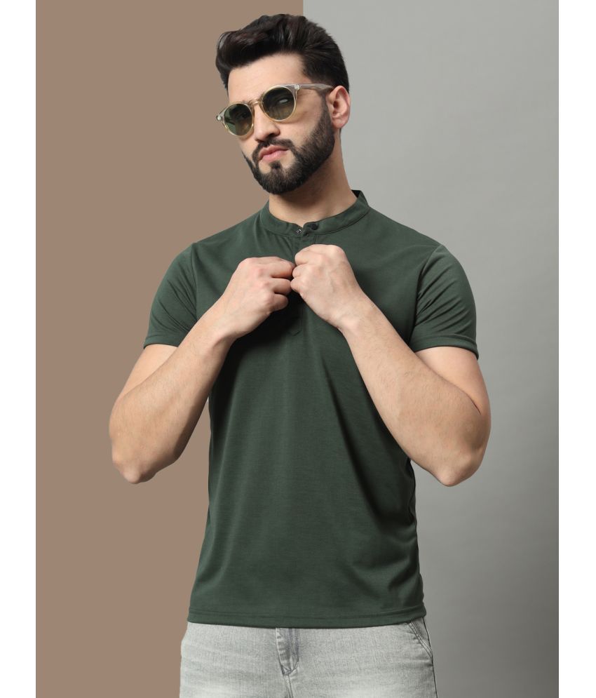     			OGEN Cotton Blend Regular Fit Solid Half Sleeves Men's Mandarin Collar T-Shirt - Olive ( Pack of 1 )