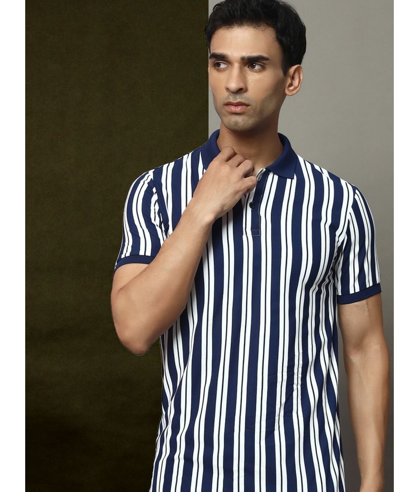     			OGEN Pack of 1 Cotton Blend Regular Fit Striped Half Sleeves Men's Polo T Shirt ( Navy Blue )