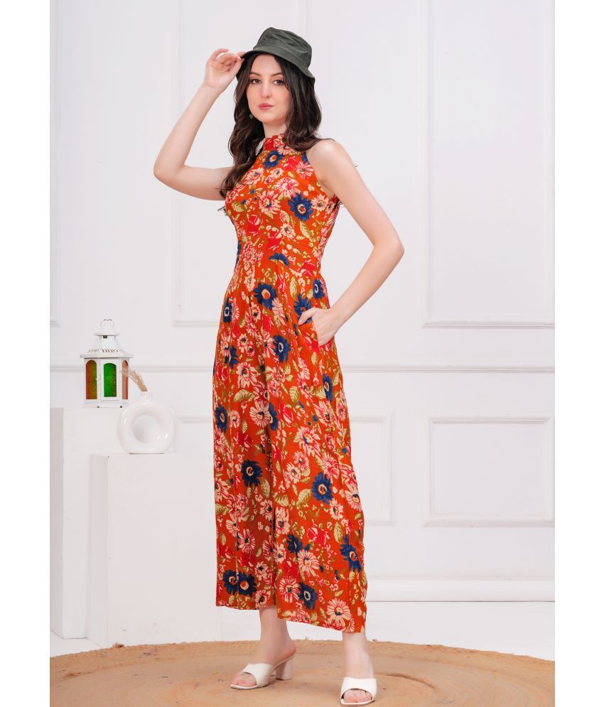     			Oh Mi Dios Rayon Printed Full Length Women's Dungarees - Orange ( Pack of 1 )