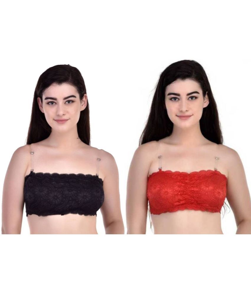     			ROKONIC Pack of 2 Lace Lightly Padded Bralette Bra For Women ( Black,Red )