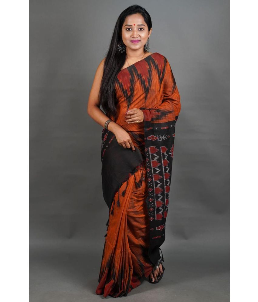     			SARADA HANDLOOM Cotton Printed Saree With Blouse Piece ( Orange , Pack of 1 )