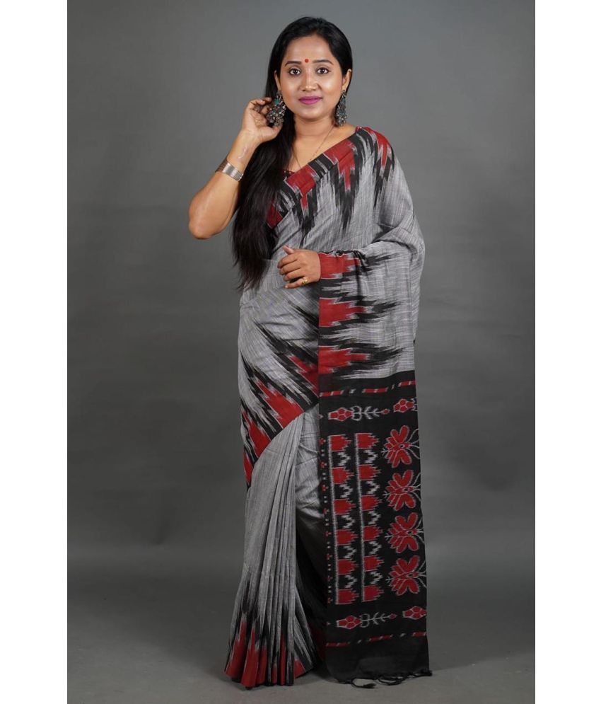     			SARADA HANDLOOM Cotton Printed Saree With Blouse Piece ( Grey , Pack of 1 )