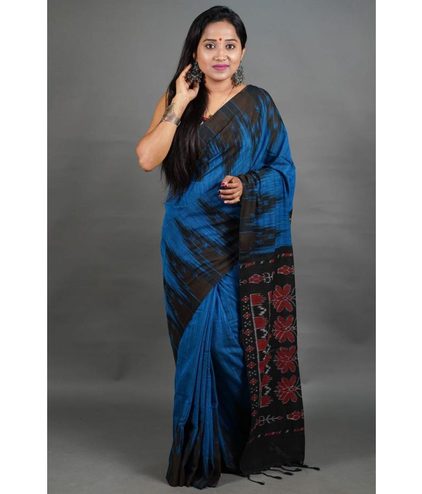     			SARADA HANDLOOM Cotton Printed Saree With Blouse Piece ( Blue , Pack of 1 )