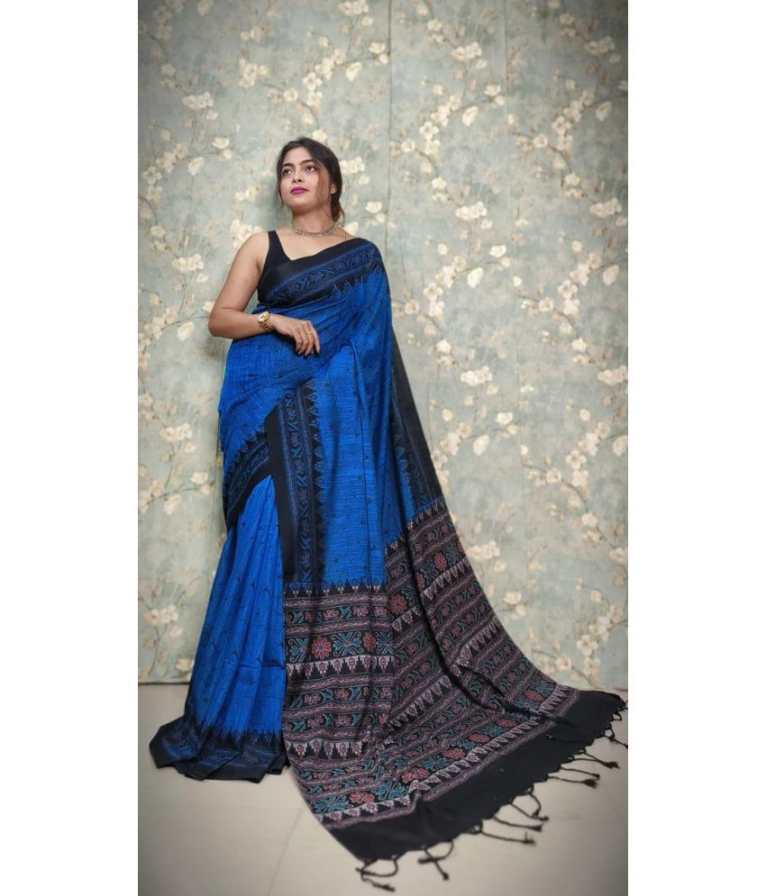     			SARADA HANDLOOM Cotton Self Design Saree With Blouse Piece ( Blue , Pack of 1 )