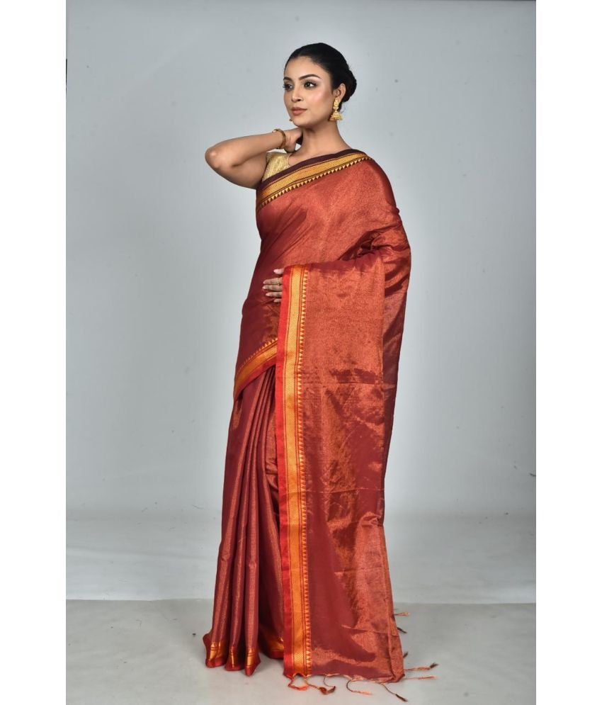     			SARADA HANDLOOM Cotton Woven Saree With Blouse Piece ( Rust , Pack of 1 )