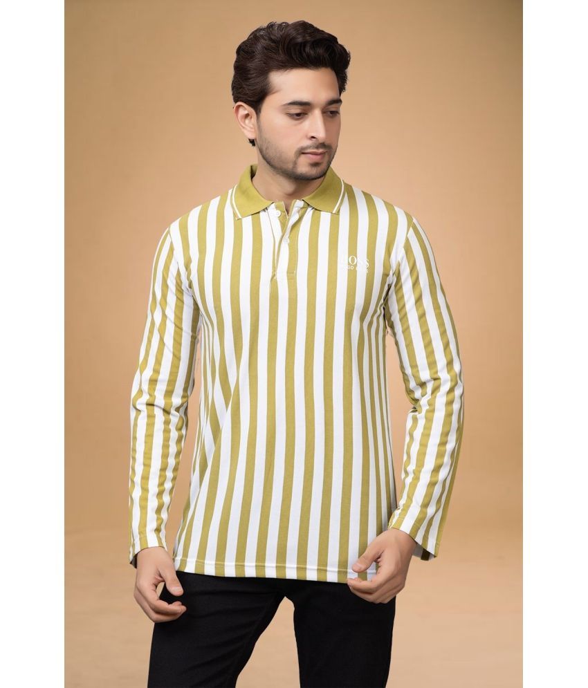     			SHREYNKA Pack of 1 Cotton Blend Regular Fit Striped Full Sleeves Men's Polo T Shirt ( Yellow )