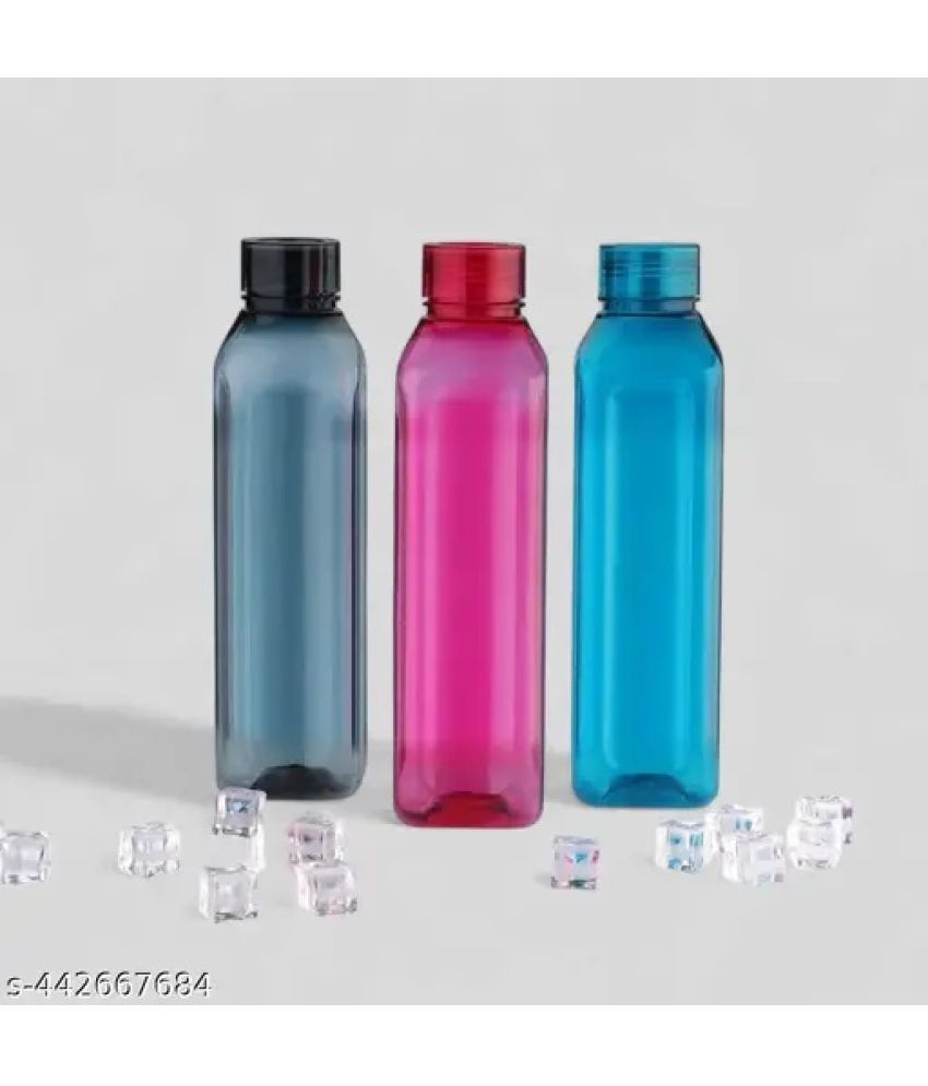     			Stysol Water Bottel Multicolour Plastic Fridge Water Bottle 1000 mL ( Set of 3 )