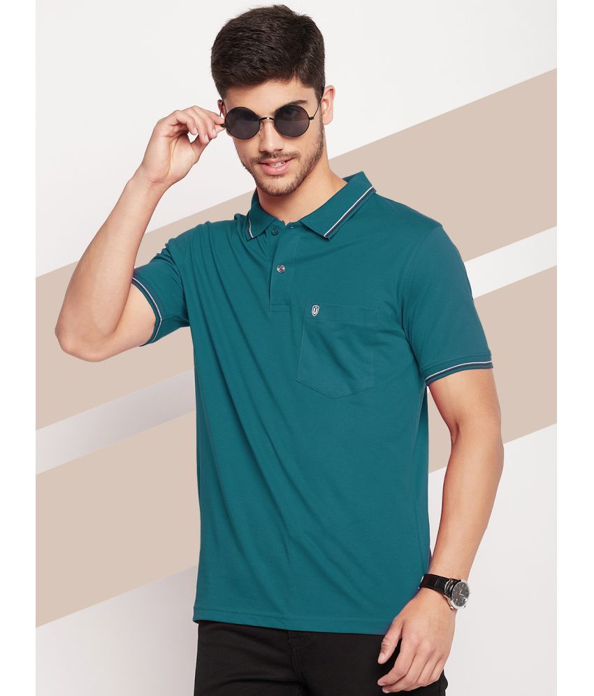     			UNIBERRY Pack of 1 Cotton Blend Regular Fit Solid Half Sleeves Men's Polo T Shirt ( Teal Blue )