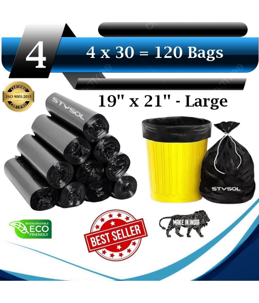     			120 Bags (4 Rolls) Premium Biodegradable Garbage Bags 19 X 21 Inches (Medium Size)  Dustbin Bag/Trash Bag - Black Color Pack of 4