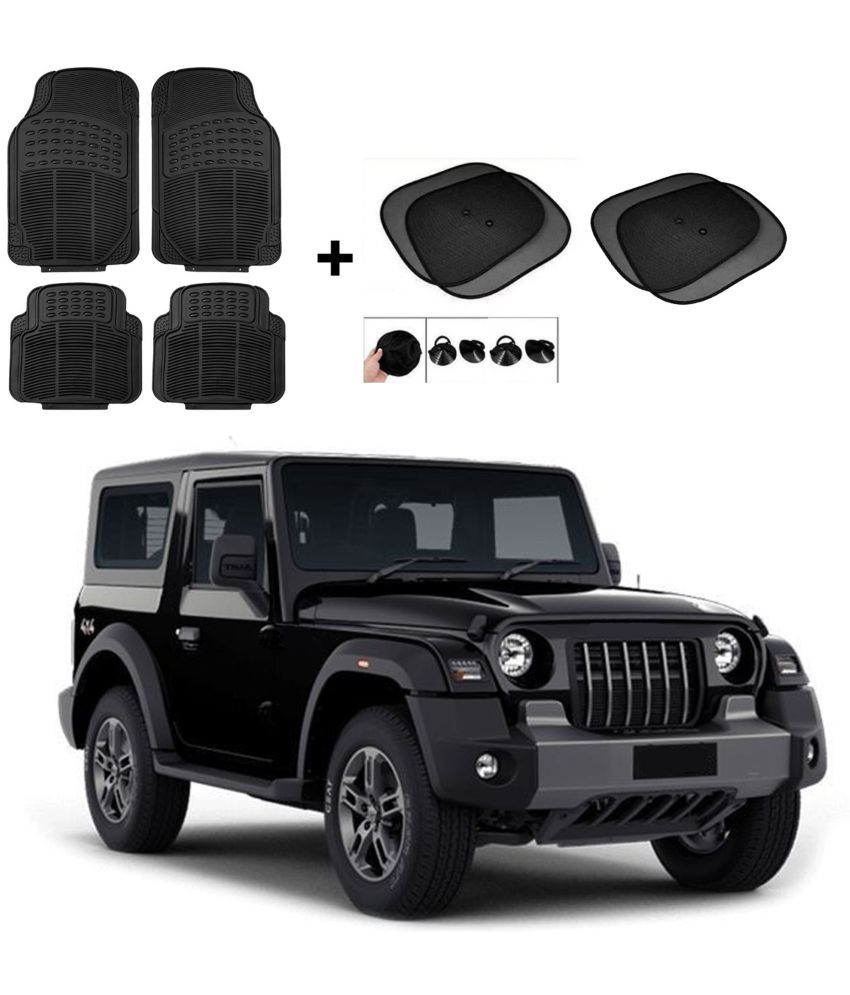     			ARLOOK Car Rubber Foot Mat (Set Of 4) + Sunshades (Set Of 4) For Mahindra Thar  (All Models)