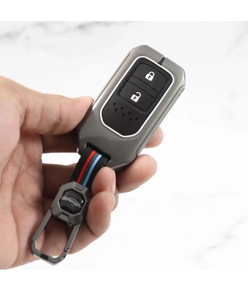     			BKN Luxury Metal Soft Car Key Shell with Keychain & Full Protection 2 Button Key Cover For Honda Elevate | BRV | WRV | CRV | Jazz | City 2 Button Smart Key