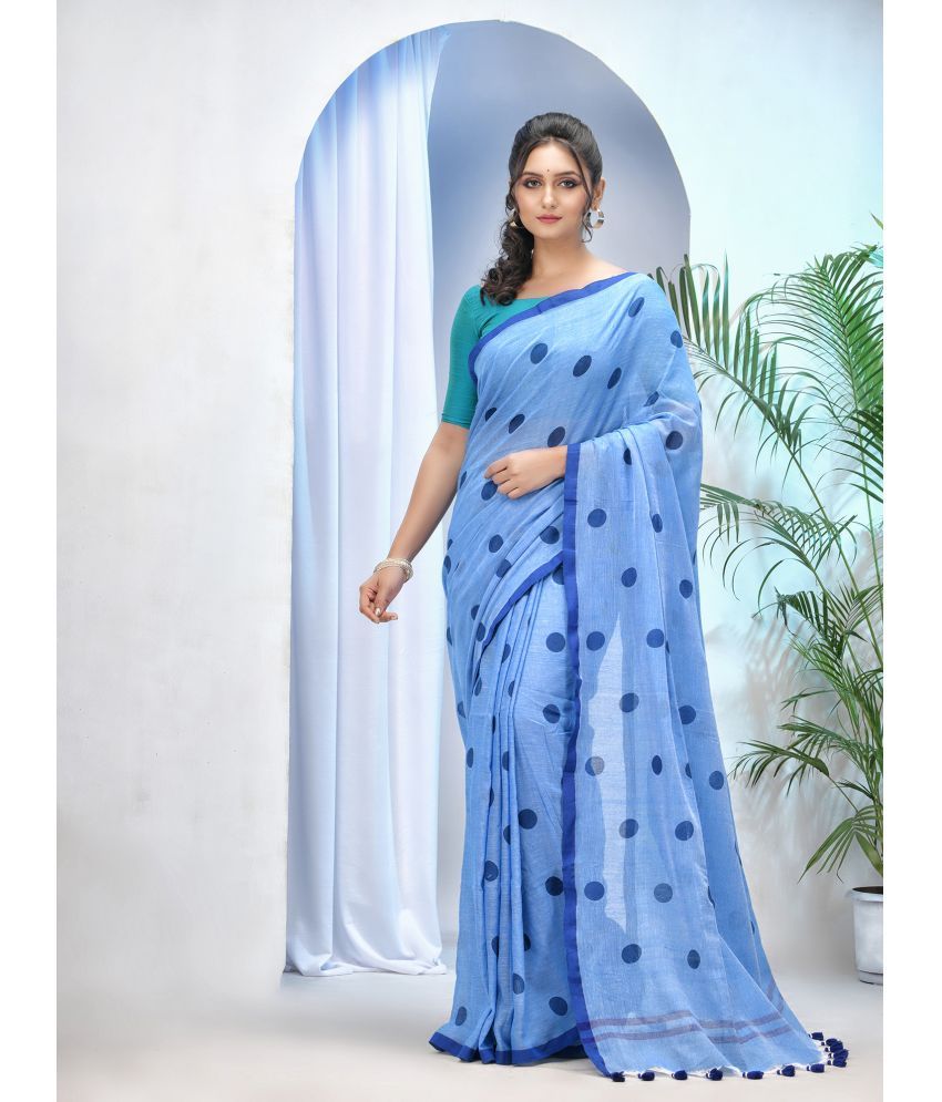     			Desh Bidesh Cotton Printed Saree Without Blouse Piece ( Blue , Pack of 1 )