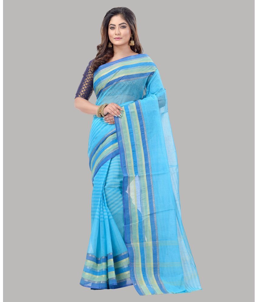     			Desh Bidesh Cotton Striped Saree Without Blouse Piece ( SkyBlue , Pack of 1 )