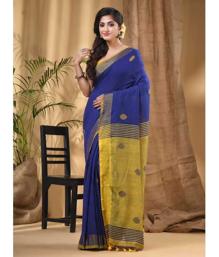     			Desh Bidesh Cotton Striped Saree With Blouse Piece ( Blue , Pack of 1 )