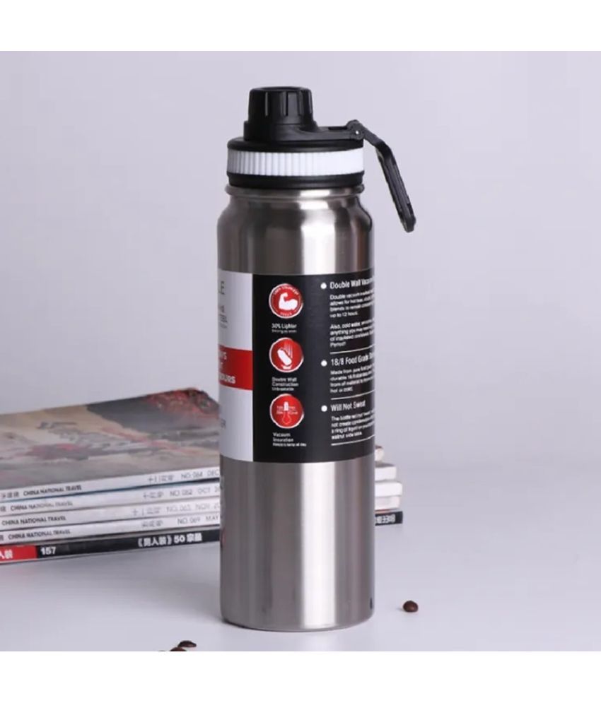     			Dieu Dieu Vacuum Bottle Double Wall Hot & Cold Silver Steel Water Bottle 1000 mL ( Set of 1 )