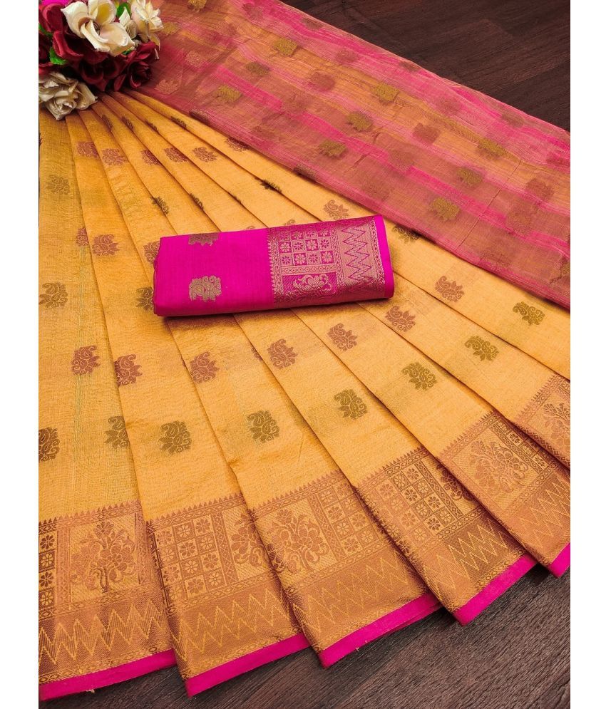     			IndShopMart Cotton Silk Woven Saree With Blouse Piece ( Yellow , Pack of 1 )