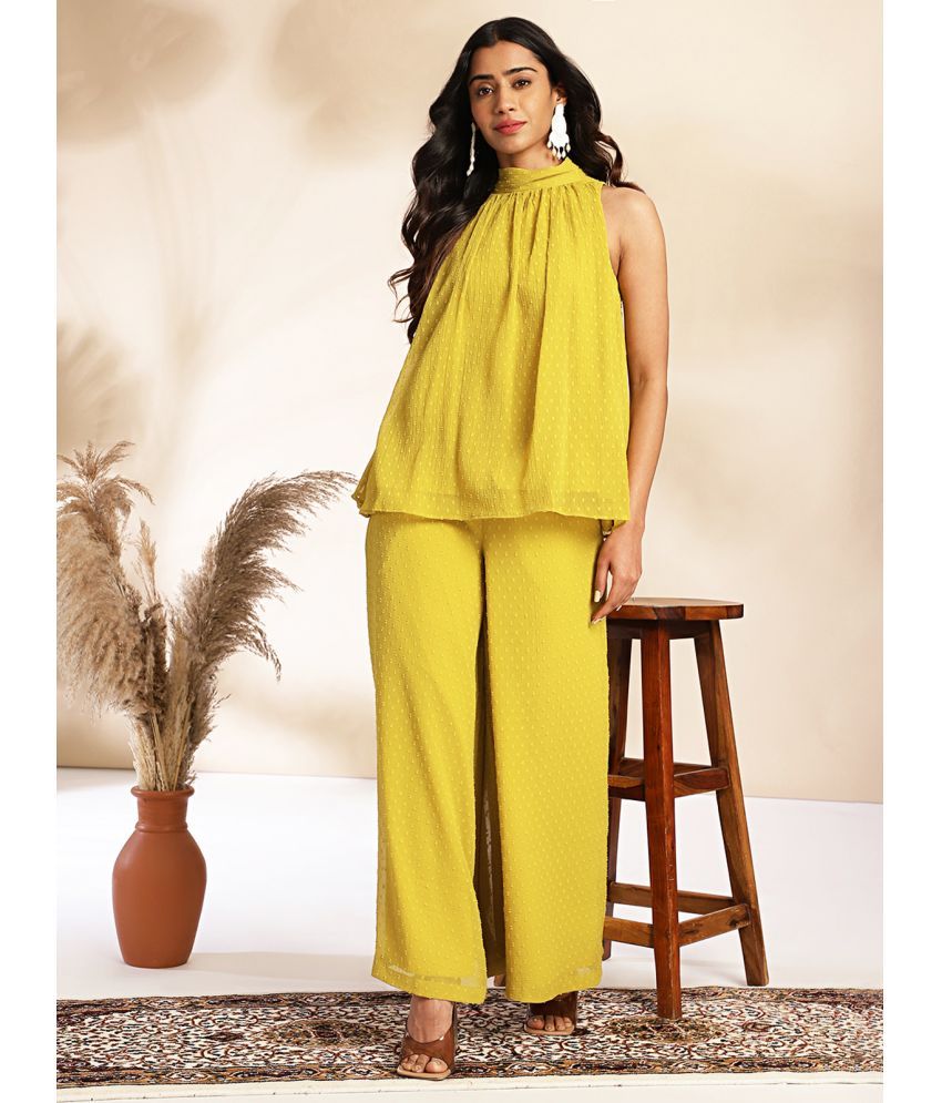     			Janasya Women Top Palazzos Co-Ord Set ( Pack of 1 , Yellow )