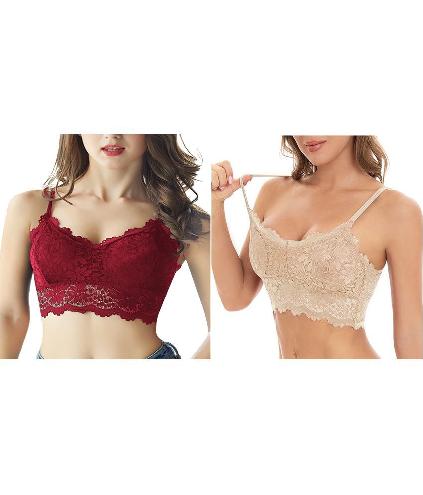     			Kamini Pack of 2 Lace Lightly Padded Bralette Bra For Women ( Multicolor4 )