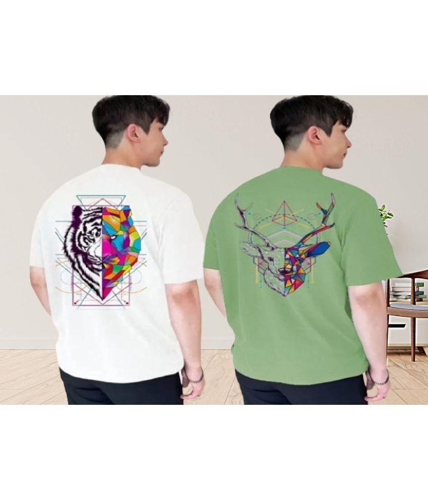     			Kintu Parantu Polyester Regular Fit Printed Half Sleeves Men's Round T-Shirt - Multicolor3 ( Pack of 2 )