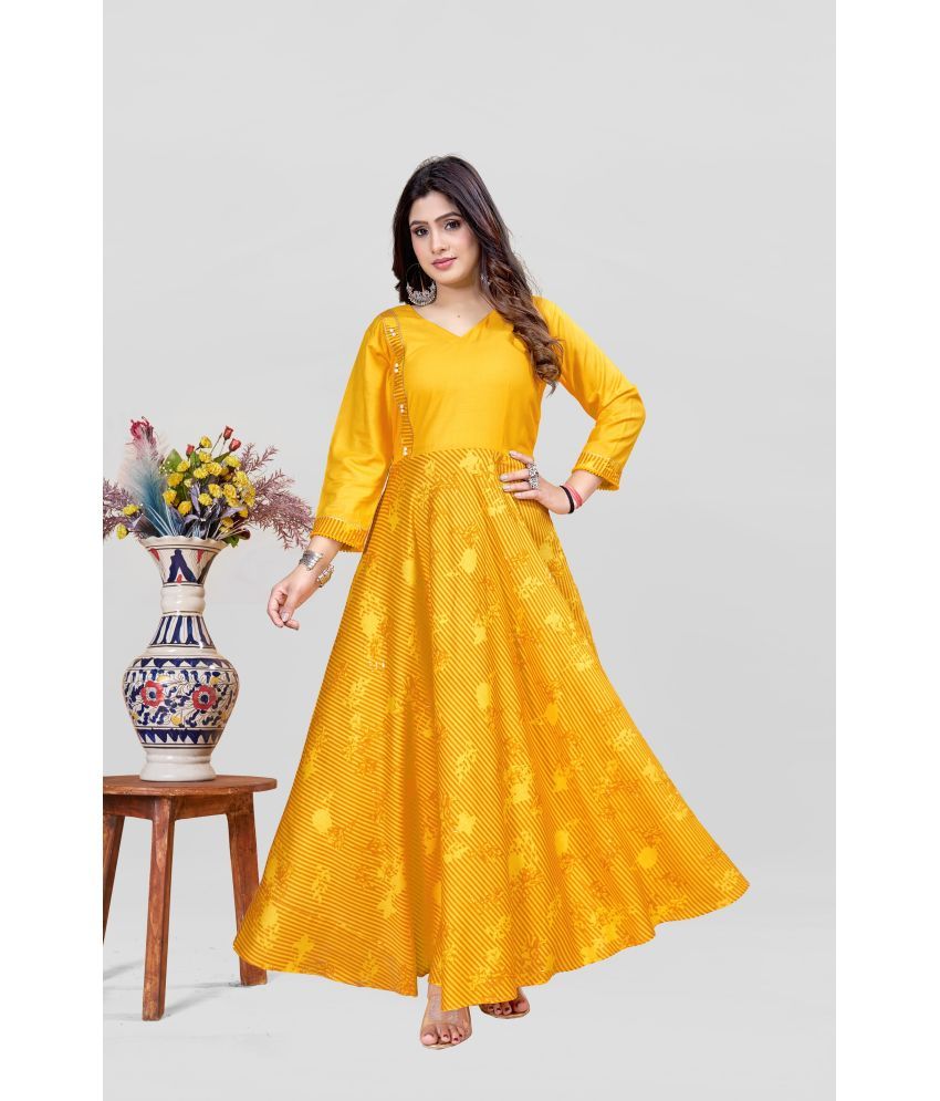     			MEESORRA Pack of 1 Rayon Self Design Anarkali Women's Kurti - ( Yellow )