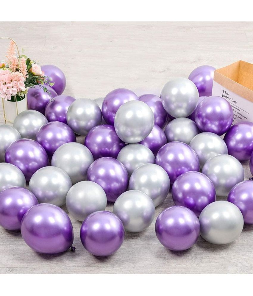     			PartyBooms 25 pcs Purple and Silver Chrome Balloons for Birthday decoration celebration Anniversary baby shower Girls Boys Men Women