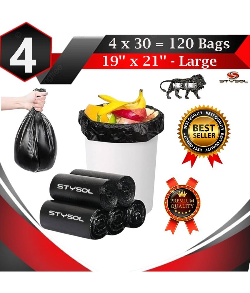     			Premium Biodegradable Garbage Bags 19 X 21 Inches (Medium Size) 120 Bags (4 Rolls) Dustbin Bag/Trash Bag - Black Color