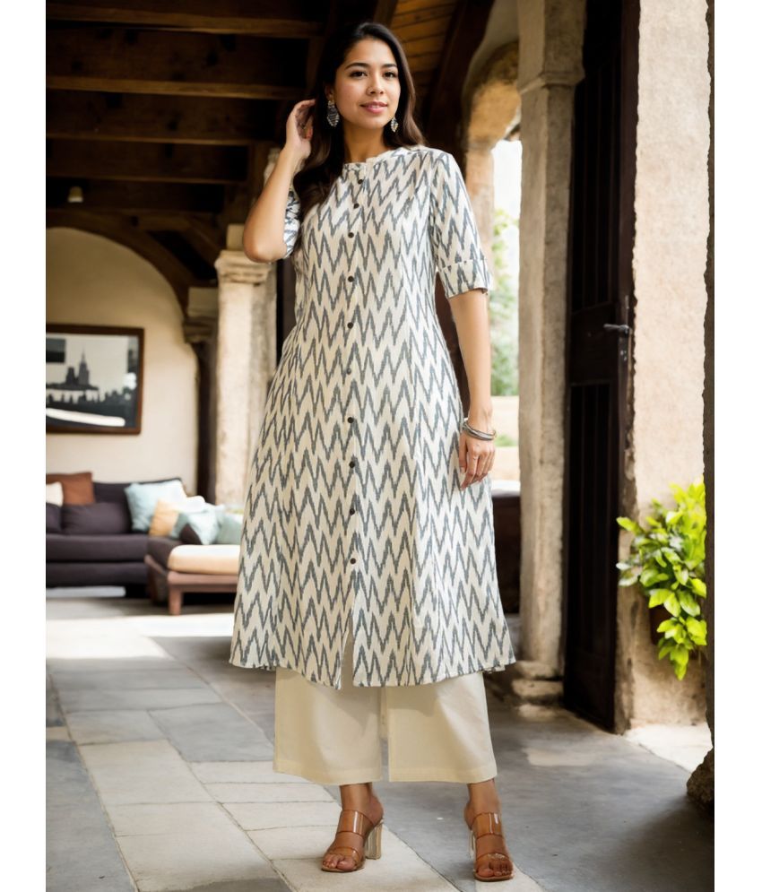     			STYLLOW Pack of 1 Cotton Printed Front Slit Women's Kurti - ( Off White )