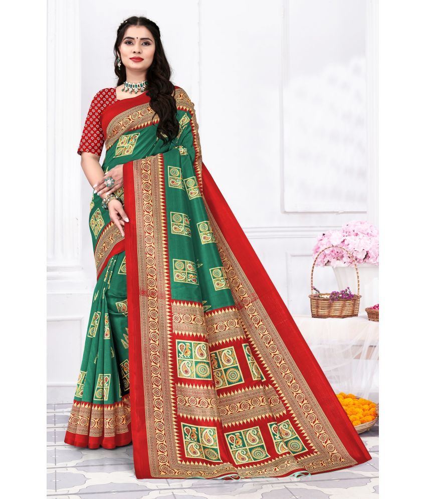     			SVB Art Silk Printed Saree With Blouse Piece ( Green , Pack of 1 )