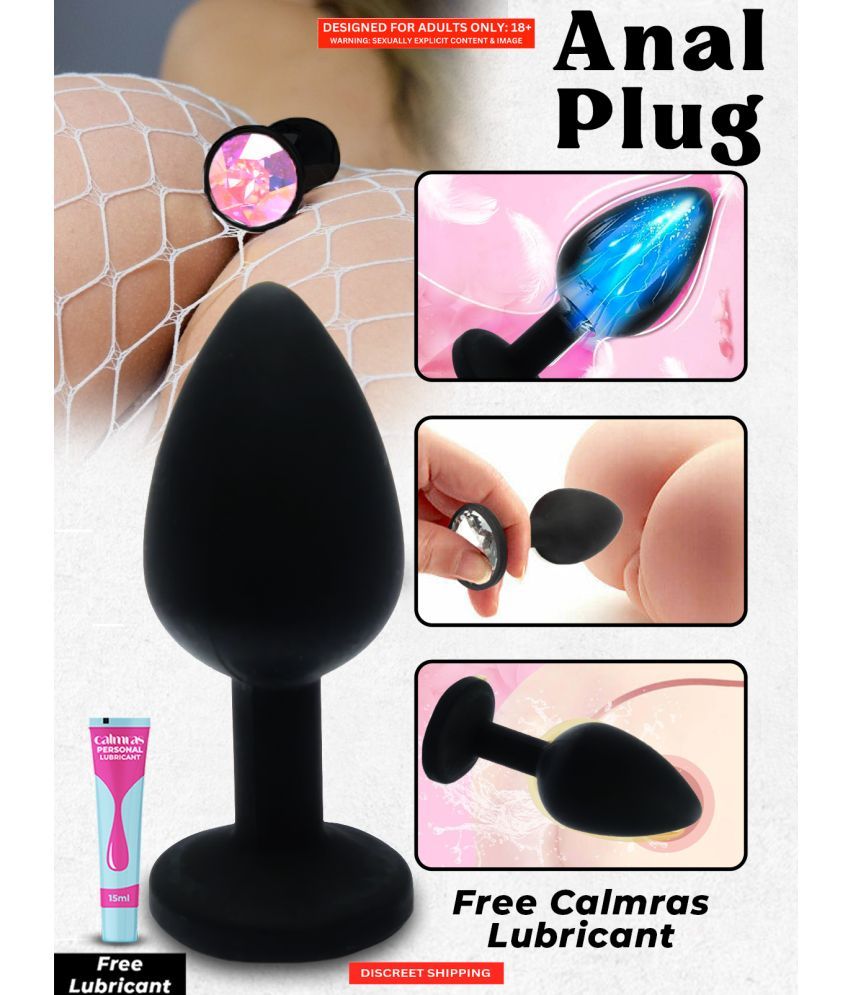     			Small Anal Plug with Removable Jewel- Anal Butt Plug for Beginners | Black Color Light Weight Pocket Size Women Anal Plug