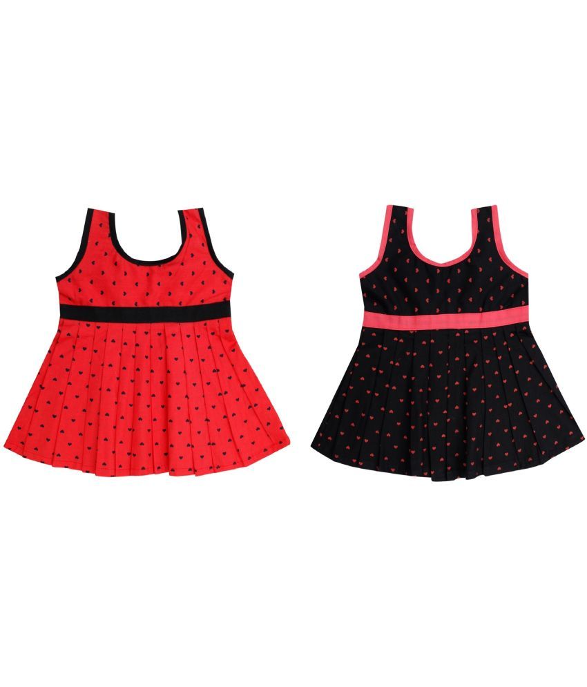     			The Creators Pack of 2 Baby Girls Cotton Blend Dress ( Red & Black )