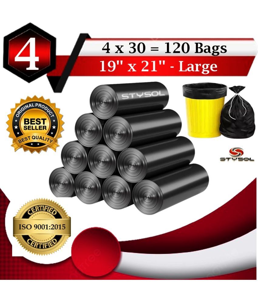     			Waste Disposal Biodegradable Garbage Bags 19 X 21 Inches (Medium Size) 120 Bags (4 Rolls) Dustbin Bag/Trash Bag - Black Color