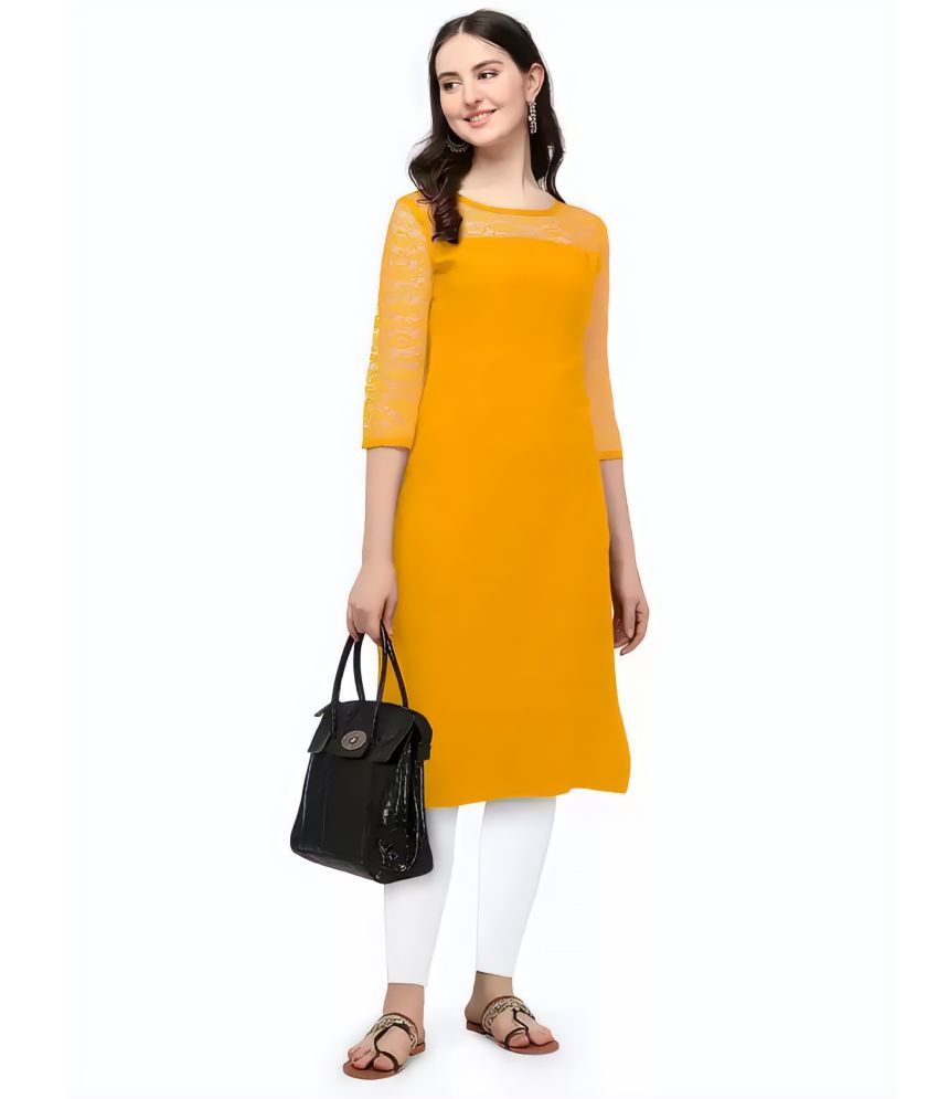     			ZELZIS Pack of 1 Crepe Solid Straight Women's Kurti - ( Yellow )