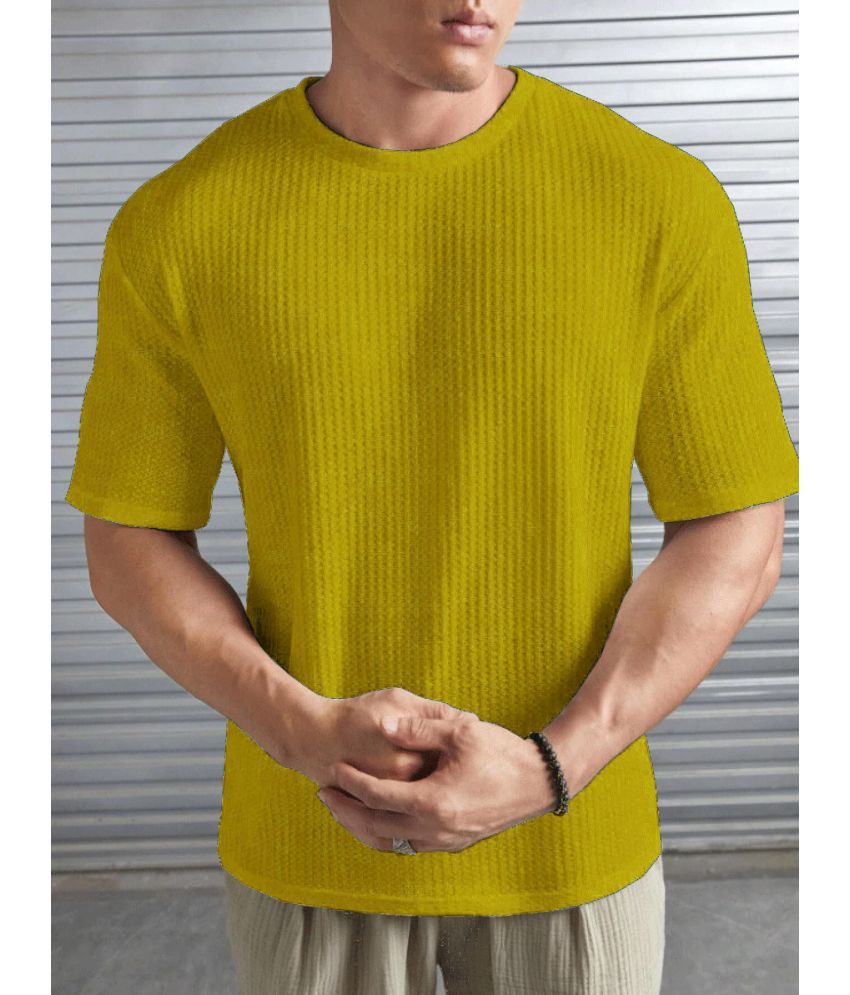     			ADORATE Cotton Blend Regular Fit Self Design Half Sleeves Men's Round T-Shirt - Mustard ( Pack of 1 )