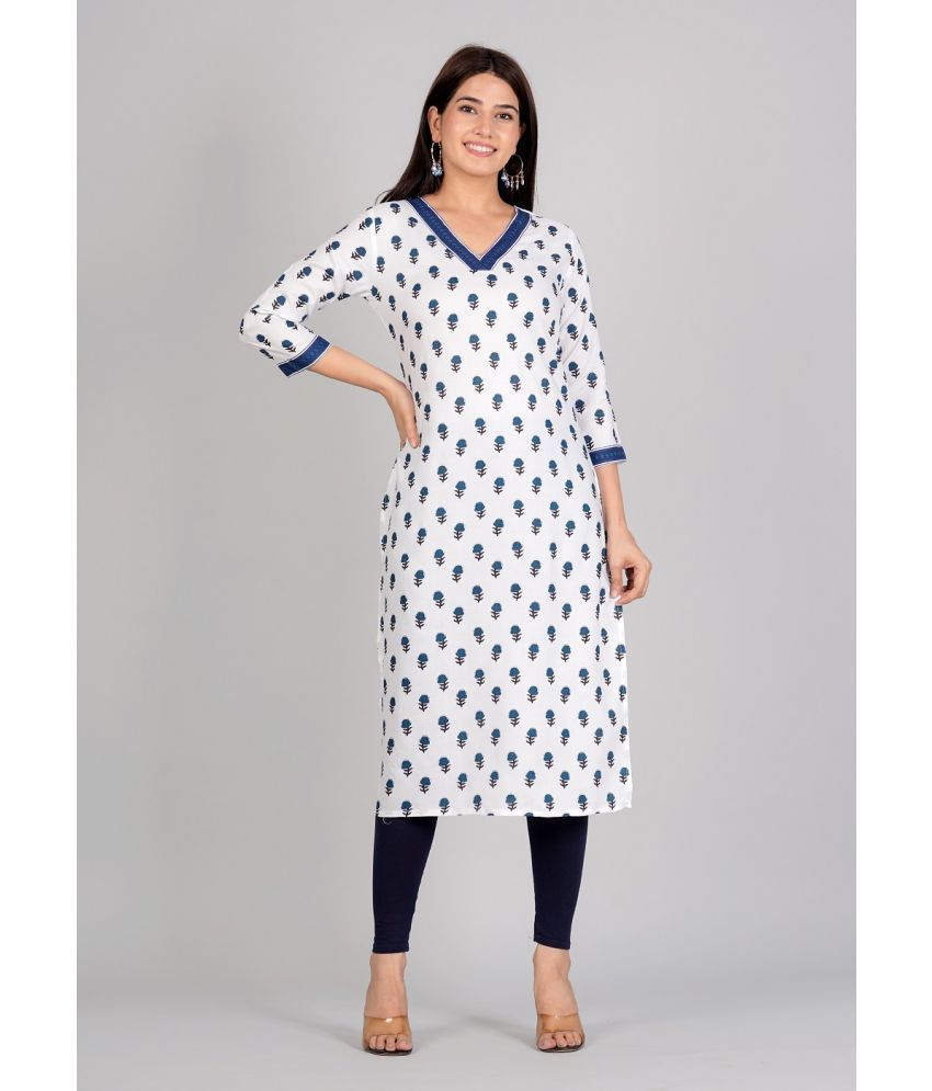     			ETZIN Pack of 1 Rayon Printed Straight Women's Kurti - ( White )