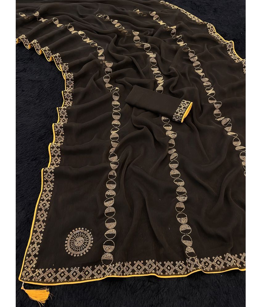     			Gullak Crepe Embellished Saree With Blouse Piece ( Brown , Pack of 1 )