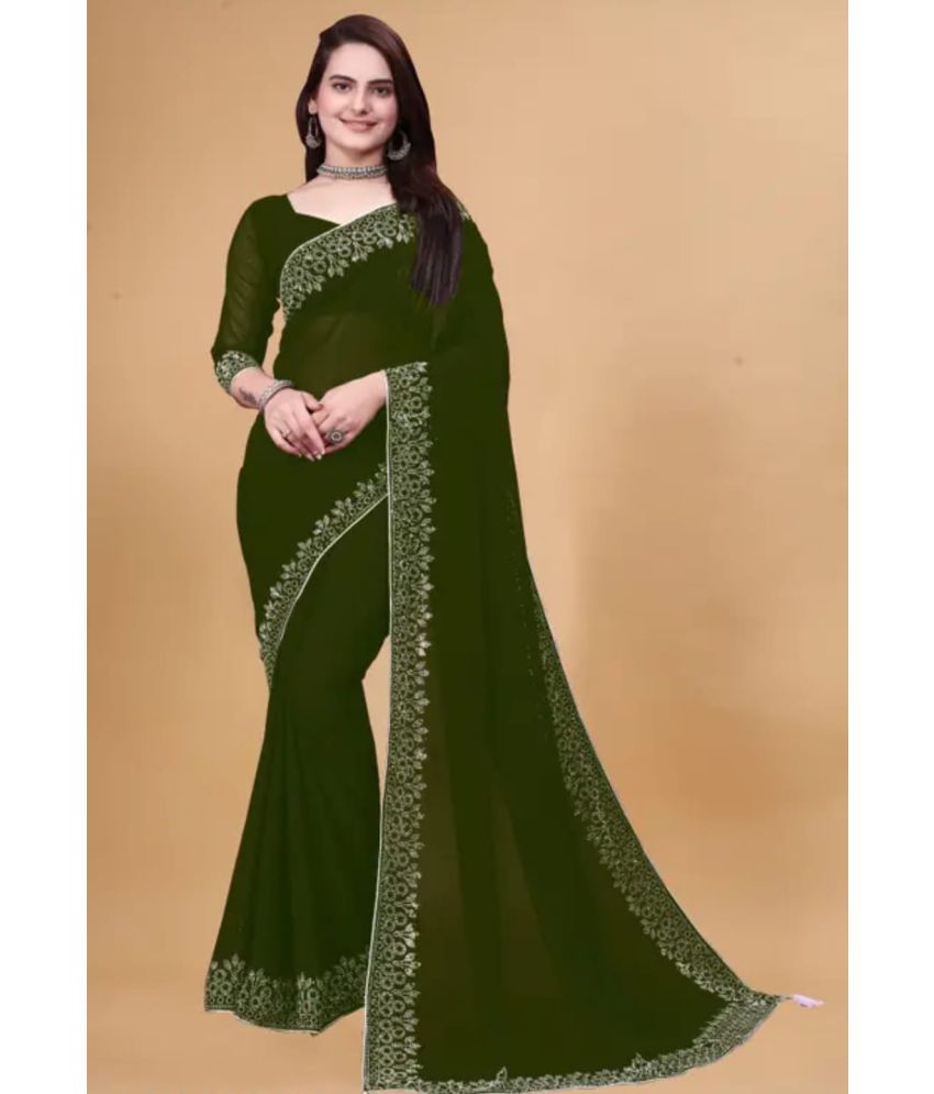     			Gullak Georgette Embellished Saree With Blouse Piece ( Green , Pack of 1 )