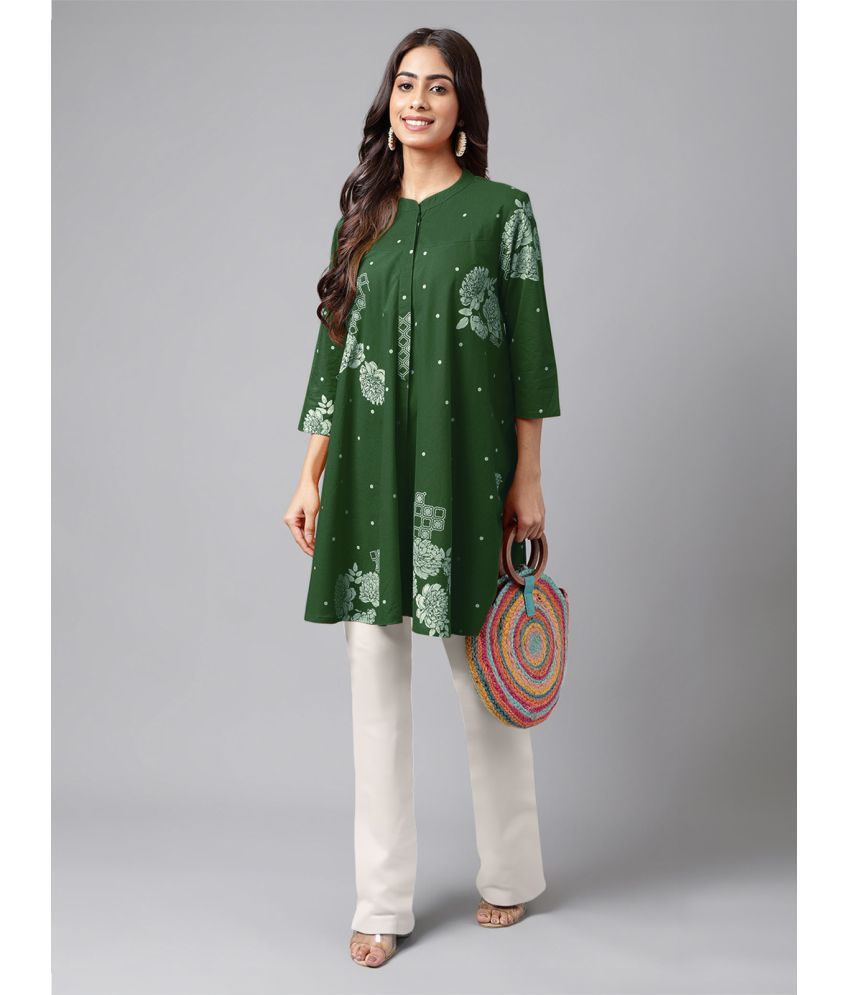     			Janasya Green Cotton Women's Tunic ( Pack of 1 )