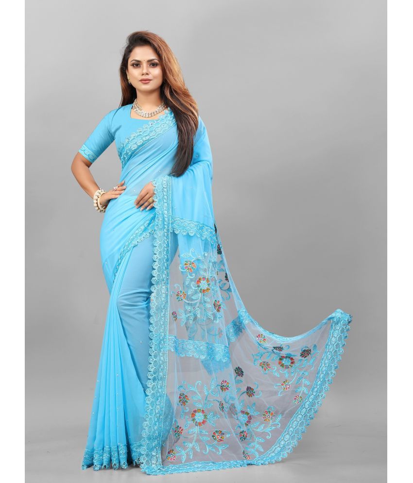     			KV Fashion Georgette Embroidered Saree With Blouse Piece ( SkyBlue , Pack of 1 )