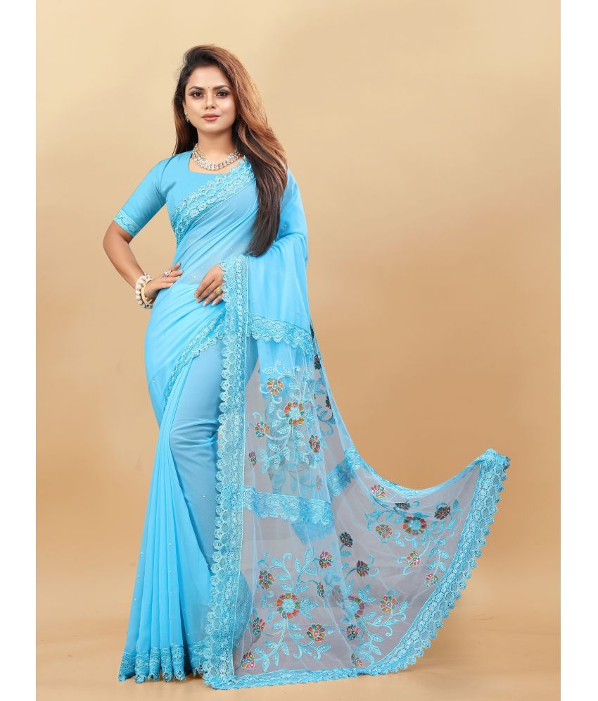     			KV Fashion Georgette Embroidered Saree With Blouse Piece ( SkyBlue , Pack of 1 )