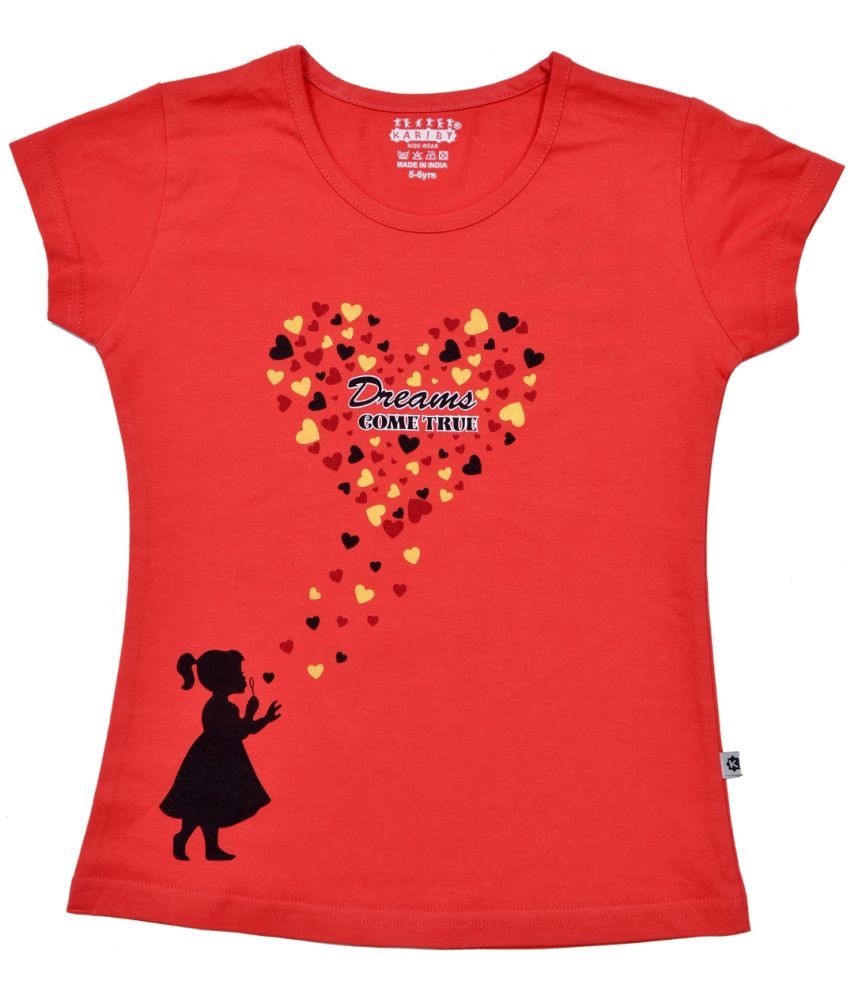     			Kariby Pack of 1 Girls 100% Cotton T-Shirt ( Red )