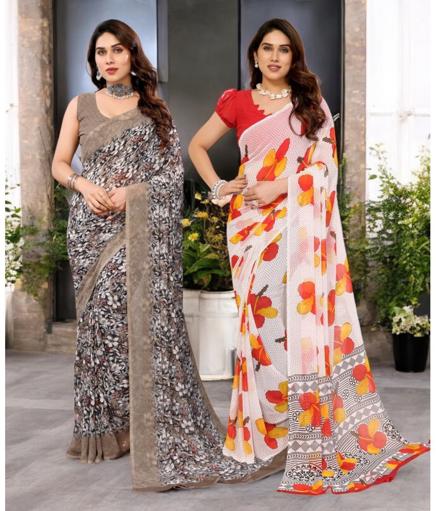     			TTH Georgette Printed Saree Without Blouse Piece ( Multicolor 3 , Pack of 2 )