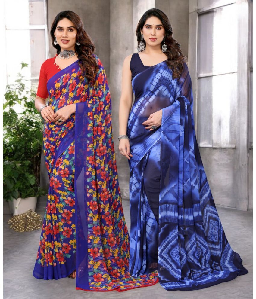     			TTH Georgette Printed Saree Without Blouse Piece ( Multicolor 18 , Pack of 2 )