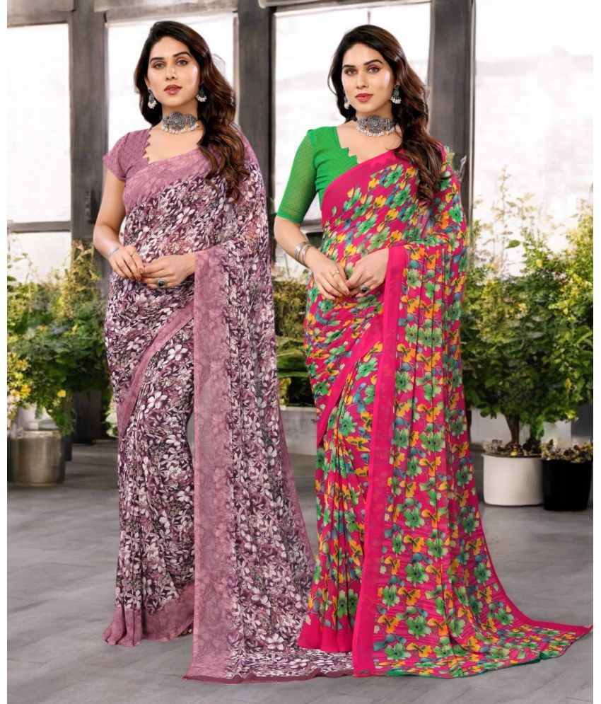     			TTH Georgette Printed Saree Without Blouse Piece ( Multicolor 3 , Pack of 2 )