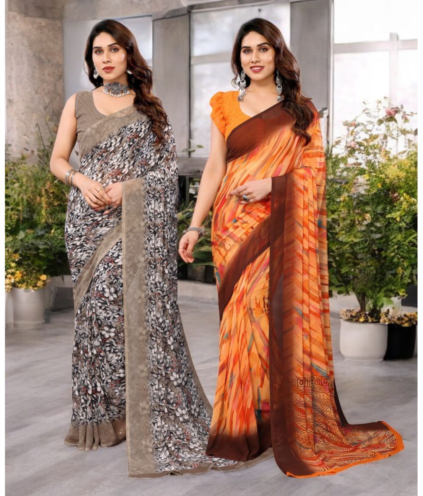     			TTH Georgette Printed Saree Without Blouse Piece ( Multicolor 2 , Pack of 2 )