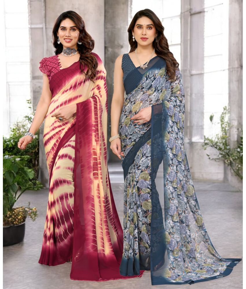     			TTH Georgette Printed Saree Without Blouse Piece ( Multicolor 1 , Pack of 2 )